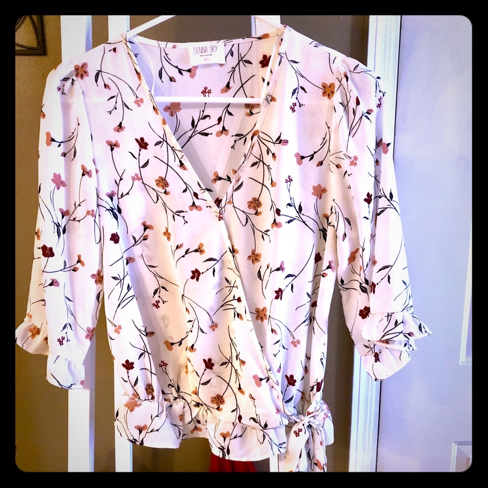 Floral wrap Blouse with 3/4 sleeves